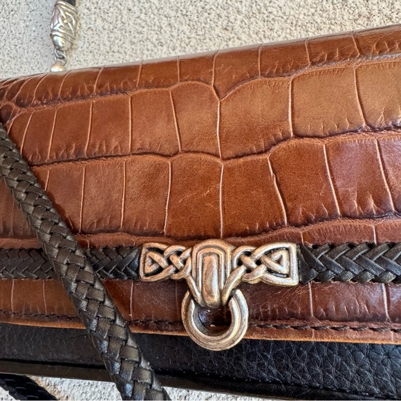 VTG Brighton🤎Leather Croc Embossed Brown/Black Wallet/Crossbody Bag - Picture 3 of 9